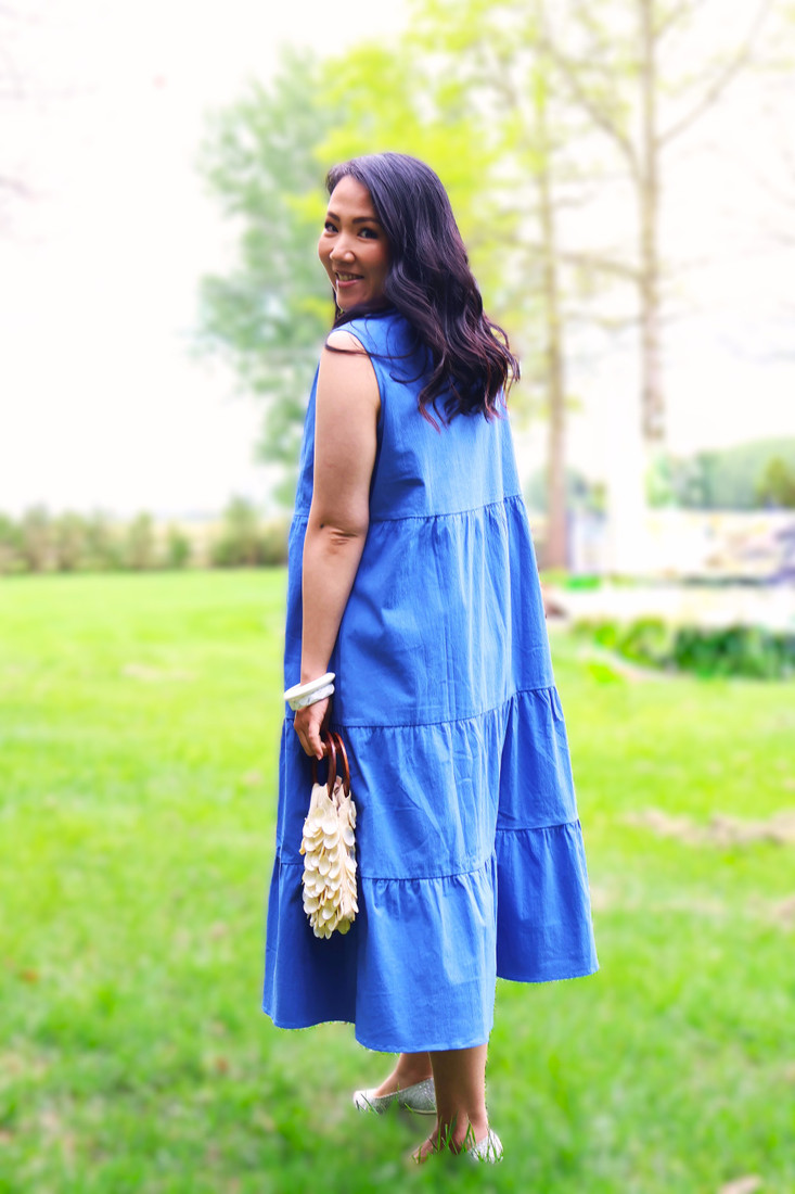 Tiered Midi Dress Blue - Maternity & Breastfeeding