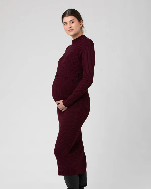 Nella Rib Nursing Knit Dress - Maroon