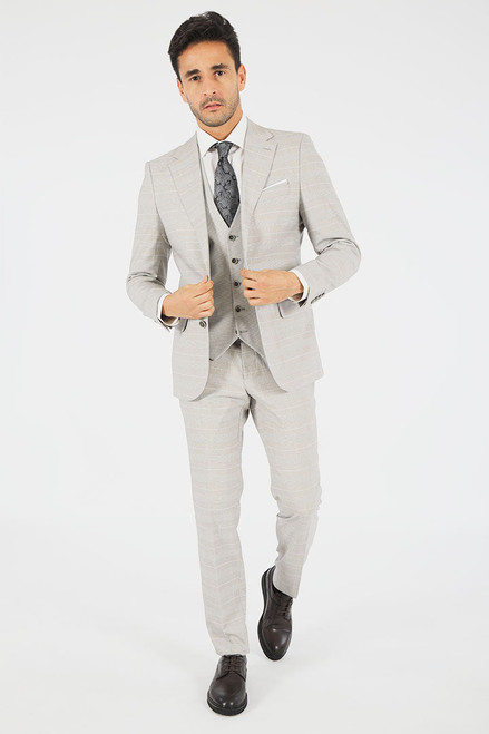 Jack Morgan Slim Checked Peak Lapel Classic Vest Suit : SJM226-COMB : Brands