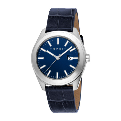 Esprit Men's Silver Color Watch With Dark Blue Dial And Leather Strap : EPT120FAS01613 : Momento