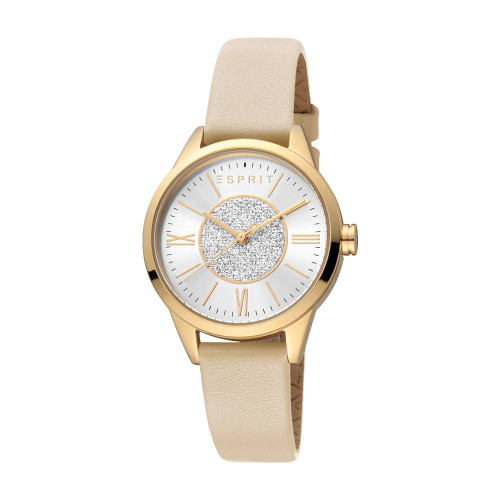 Esprit Women's Glitter Dial Gold Watch With Beige Leather Strap : EPT120FAS01692 : Momento
