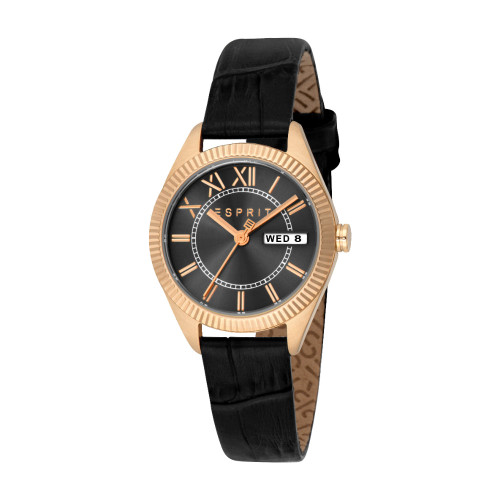 Esprit Women's Rose Gold Watch With Black Dial And Leather Strap : EPT120FAS01703 : Momento