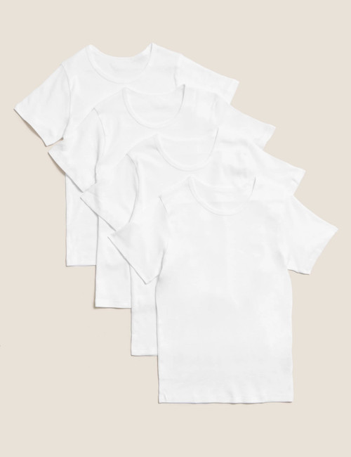 Pure Cotton Short Sleeve Vests (4 Pieces) (2-16 Yrs) : 1409V : Marks and Spencer