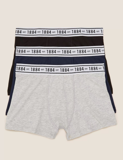 3pk Cotton Rich With Stretch Plain Trunks (6-16 Yrs) : 2583A : Marks and Spencer
