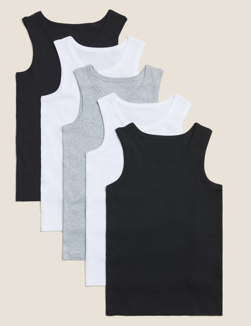 Pure Cotton Vests (5 Piece)  (2-16 Yrs) : 1411V : Marks and Spencer