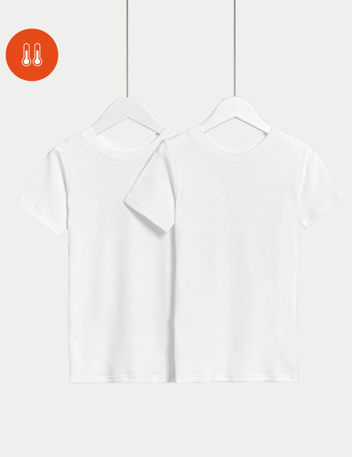 2pk Thermal Cotton Blend Short Sleeve Vests (2 - 14 Yrs) : 0213T : Marks and Spencer