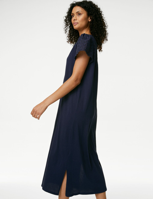 Pure Cotton Broderie Trim Long Nightdress : 6134N : Marks and Spencer