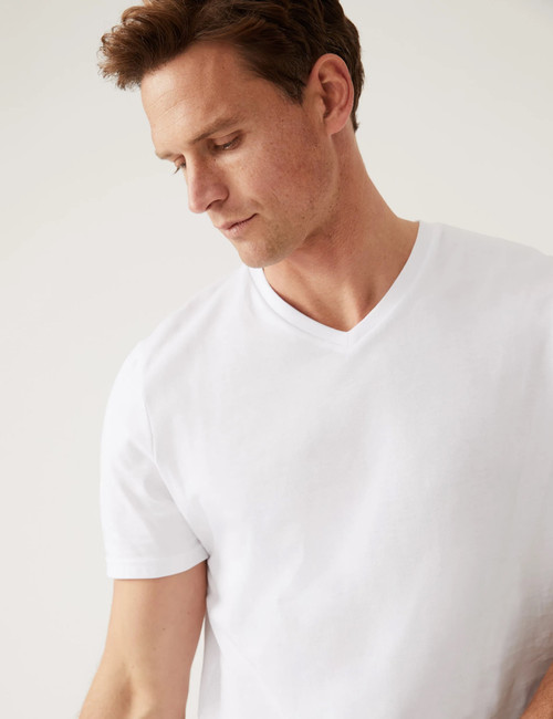 Pure Cotton V-Neck T-Shirt : 5381M : Marks and Spencer
