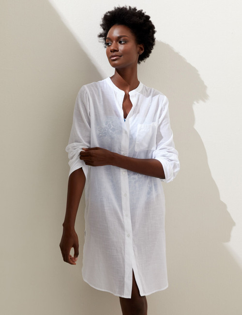 Pure Cotton Collarless Beach Cover Up Shirt : 7783 : Marks and Spencer