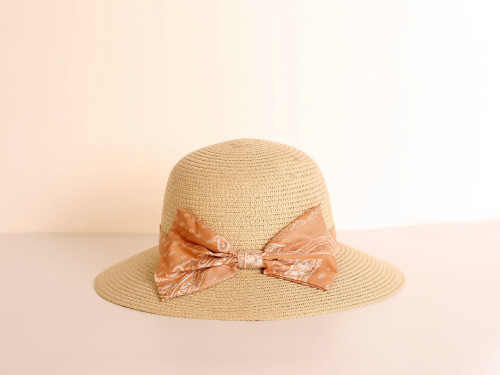 Straw Hat With Bow Tie (beige) : 6975959836595 : Mumuso