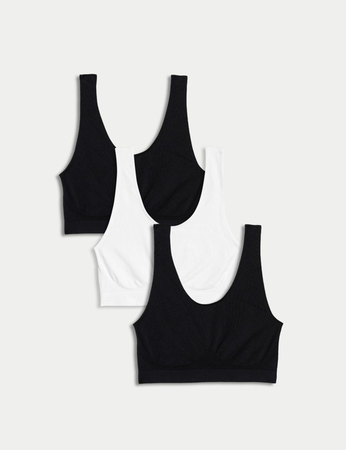 3pk Seamless Non Wired Crop Tops : 7014 : Marks and Spencer