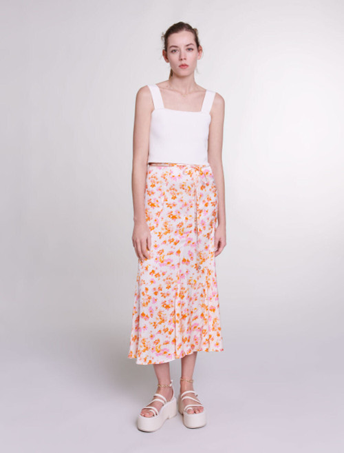 Satin-effect floral skirt : RXMAJ3025485ORA034_1 : Maje