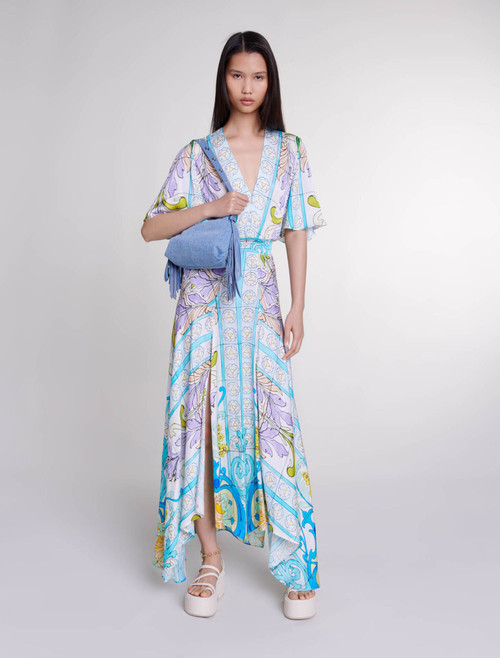 Satin-look patterned maxi dress : RXMAJ3025539PRI034_1 : Maje