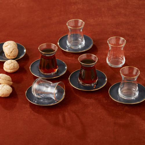 Karaca Retro Anthracite Tea Set For 6 Persons : 8697918783990 : Karaca