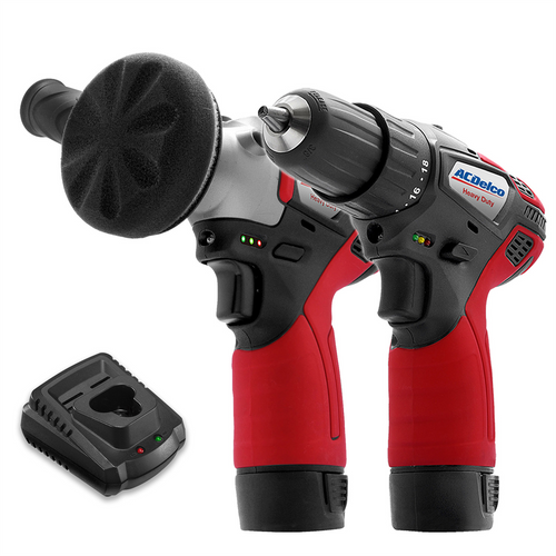 ACDelco ARS1212-K6 G12 Series 12V Cordless Li-ion 3' Mini Polisher & 2-Speed 3/8"? Drill Driver Combo Tool Kit with 2 Batteries
