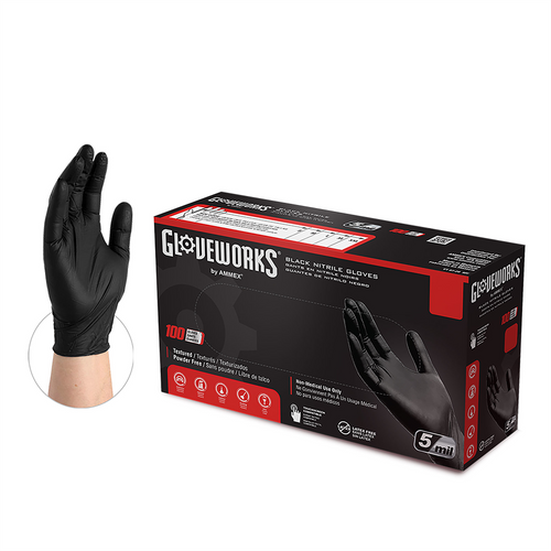 Gloveworks L P/F Textured Black Nitrile Gloves (100 per Box)