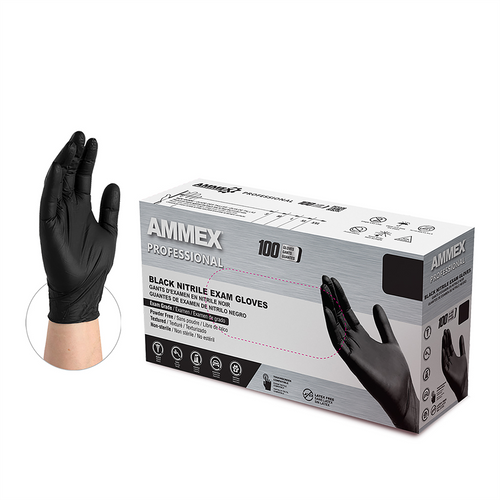 Ammex Corporation AMMEX Black Nitrile PF Exam Gloves, X-Large