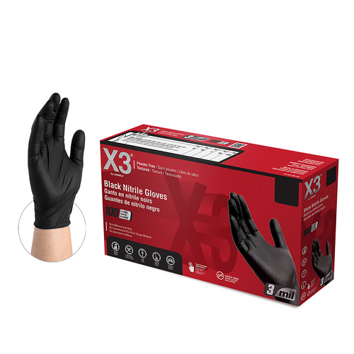 Ammex Corporation S X3 Powder Free, Textured, Black Nitrile