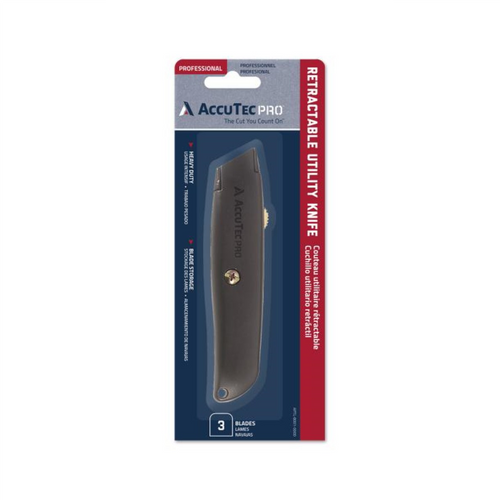 AccuTec Pro AccuTec Pro Standard Retractable Utility Knife with 3 Blades, Black (6CD/CT, 6CT/CA)