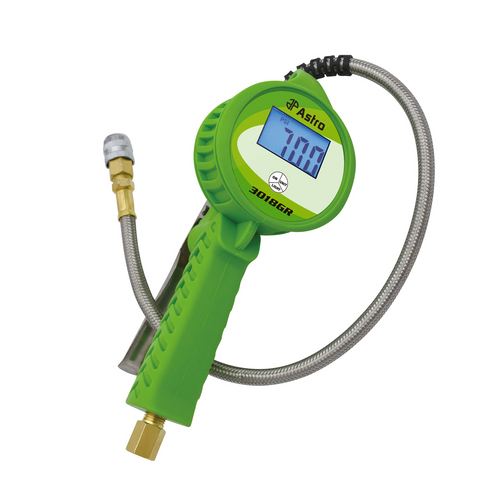 Astro Pneumatic Digital Tire Inflator w/ Stainless Steel Hose & Push-Lock Coupler Chuck - Green Astro Pneumatic Digital Tire Inflator w/ Stainless Steel Hose & Push-Lock Coupler Chuck - Green