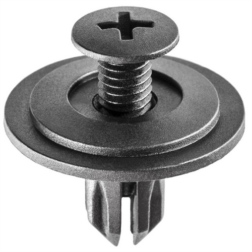 AUVECO 14698 Push-Type Screw-Type with Open End Retainer, 18 mm Dia Head x 11 mm L Stem x 6 mm Hole, Nylon, Black