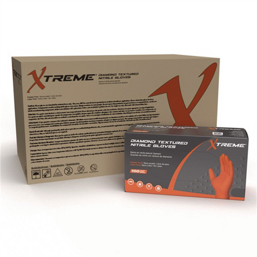 Xtreme Industrial Orange Diamond Textured Nitrile Disposable Gloves, Medium