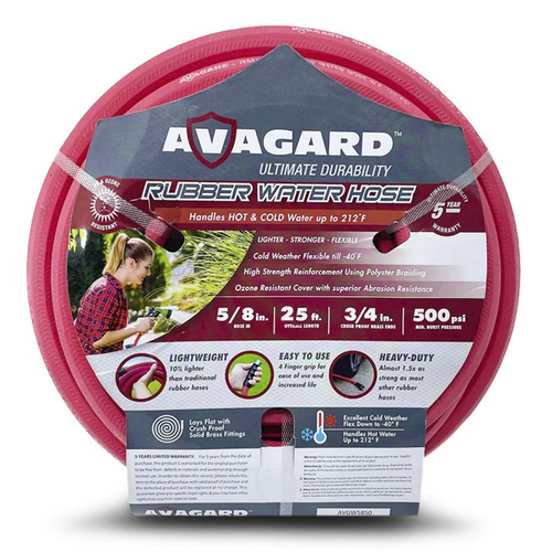 BluBird Avagard 5/8" Contractor Grade Hot and Cold Rubber Water Hose with 3/4" GHT Brass Fittings - 25 Feet