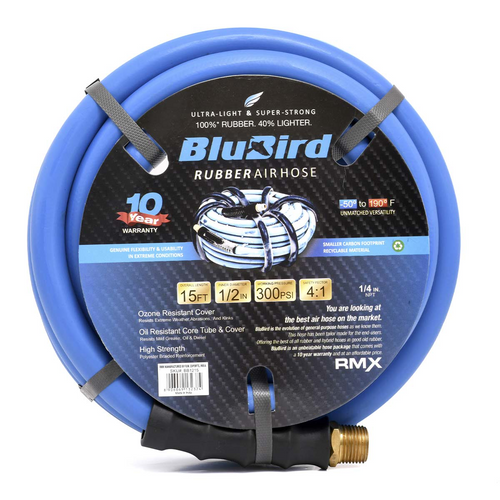 BluBird Rubber Air Hose Assembly 1/2" x 15'