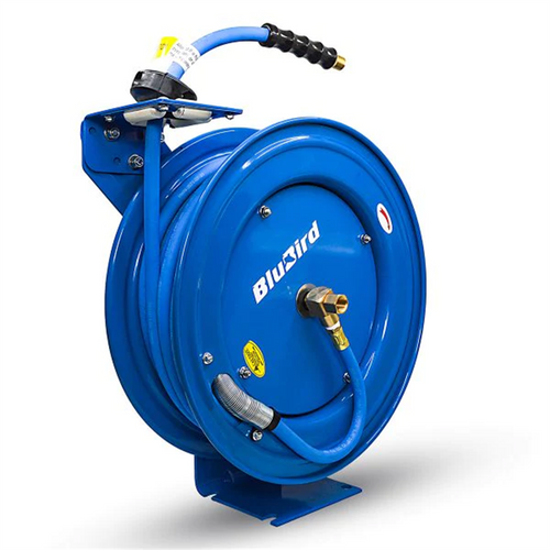 BluBird Rubber Air Hose Reel Heavy Duty Single Arm Assembly 3/8" x 75'