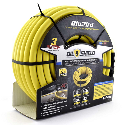 BluBird OilShield Rubber Air Hose Assembly 1/2" x 100'