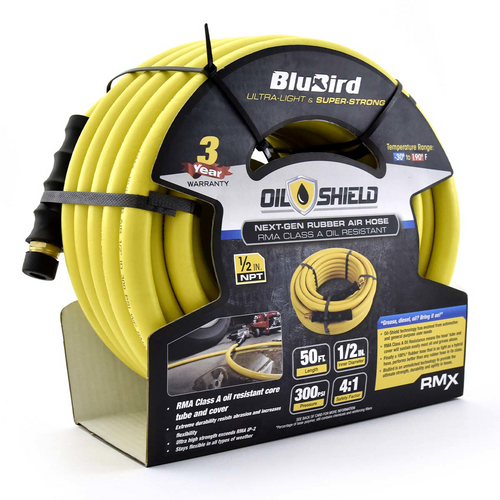 BluBird OilShield Rubber Air Hose Assembly 1/2" x 50' BluBird OilShield Rubber Air Hose Assembly 1/2" x 50'