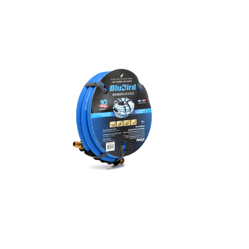 BluBird EPDM Rubber Air Hose 3/8 inch Heavy Duty 300 PSI Male NPT Polyester Woven Lightest Strongest Flexible - 10 Feet