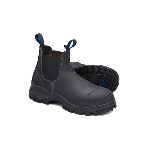 Blundstone Steel Toe Slip-On Elastic Side Boots w/ Kick Guard, Black, AU size 9, US size 10