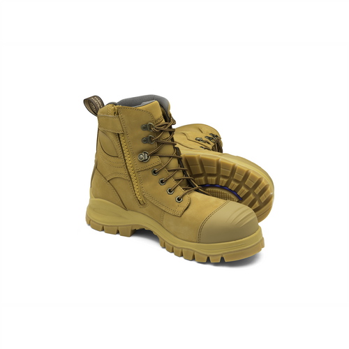 Blundstone Steel Toe Lace Up Side Zip, Water Resistant, Bump Cap, Wheat, AU size 8, US size 9