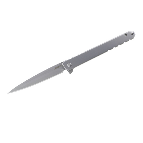 COAST Products LX530 1919 Founders Series Origin Assisted Open Titanium Nitride Coated 9Cr18Mov Drop Point Blade with Frame Lock Folding Pocket Knife - Silver