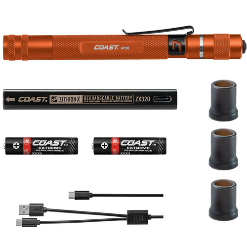 COAST Products HP3R 500 Lumen Rechargeable Penlight with Twist Focus - Color Orange COAST Products HP3R 500 Lumen Rechargeable Penlight with Twist Focus - Color Orange