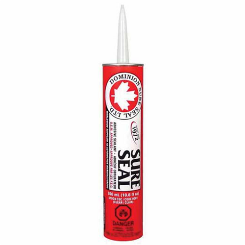 Dominion Sure Seal 9001 All-Purpose Sure Seal Adhesive Sealant, 300 mL Cartridge, Clear, Liquid, 24 hr Curing
