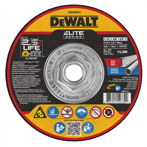 DeWalt DEWALT ABRASIVE WHEEL 4-1/2 x .045 x 5/8IN -11 XP T1 CUTTING DeWalt DEWALT ABRASIVE WHEEL 4-1/2 x .045 x 5/8IN -11 XP T1 CUTTING