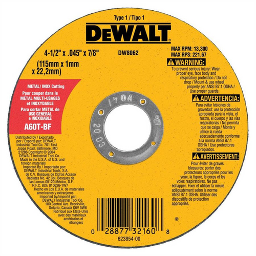 DeWalt 4 1/2 CUT OFF WHEEL DeWalt 4 1/2 CUT OFF WHEEL