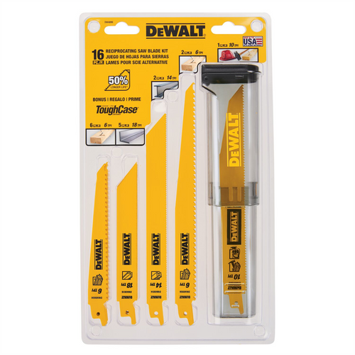 DeWalt Dewalt 16 Piece Bi-Metal Reciprocating Saw Blade Set with Case DeWalt Dewalt 16 Piece Bi-Metal Reciprocating Saw Blade Set with Case
