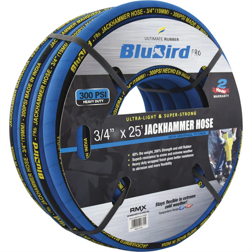 BluBird BluBird Jackhammer Air Hose with 3/4" Universal Chicago Couplings, 40% Lightweight, 100% Rubber - 25 Feet