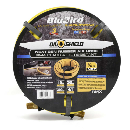 BluBird OilShield Rubber Air Hose Assembly 3/8" x 10'