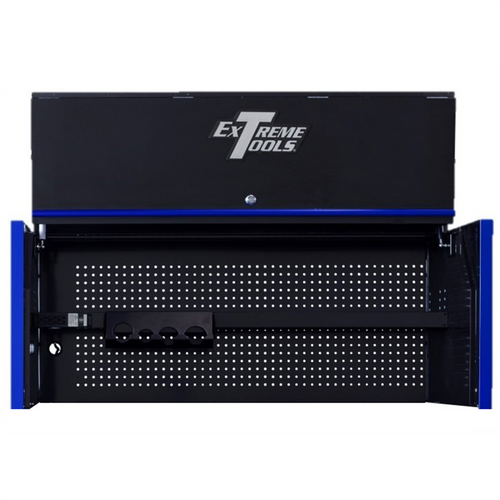 Extreme Tools DX Series 55in W x 25in D Extreme Power Workstation Hutch Black with Blue Handle and Trim