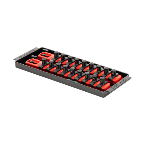 Ernst Mfg. 2 Rail Universal Twist Lock Socket Tray 8", Red, with 18) 3/8" Socket Clips