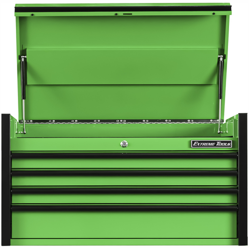 Extreme Tools DX Series 41in. W X 25in. D 4 Drawer Top Chest, 100 lbs Slides, Green with Black Drawer Pulls