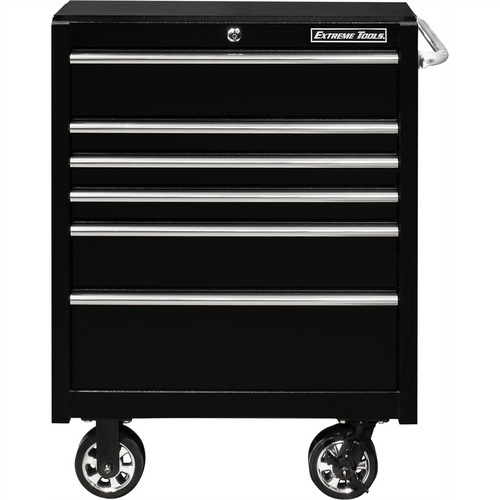 Extreme Tools PWS Series 30in W x 25in D x 42.5in H 6-Drawer Roller Cabinet 100 lbs Slides, Textured Black w Chrome Drawer Pulls