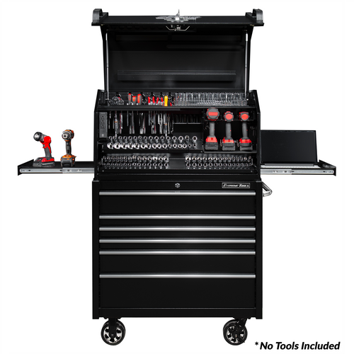 Extreme Tools PWS Series 41in W x 24in D Extreme Portable Workstation and 41in W x 25in D 6-Drawer Roller Cabinet Combo, Textured Black