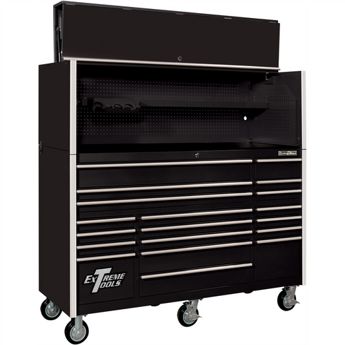 Extreme Tools RX 72" Hutch & 19 Drawer Roller Cabinet Combo, Black