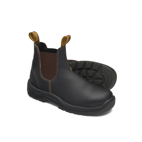 Steel Toe Elastic Side Slip-On Boots, Kick Guard, Water Resistant, Stout Brown, AU size 8.5, US size 9.5