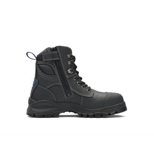 Blundstone Steel Toe Lace Up Side Zip, Water Resistant, Bump Cap, Black, AU size 6, US size 7